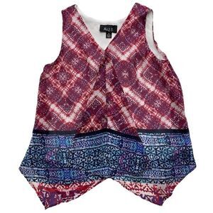 Ally B Girls Red Blue Sleeveless Handkerchief Hem Top‎ Sz 10 12 Medium